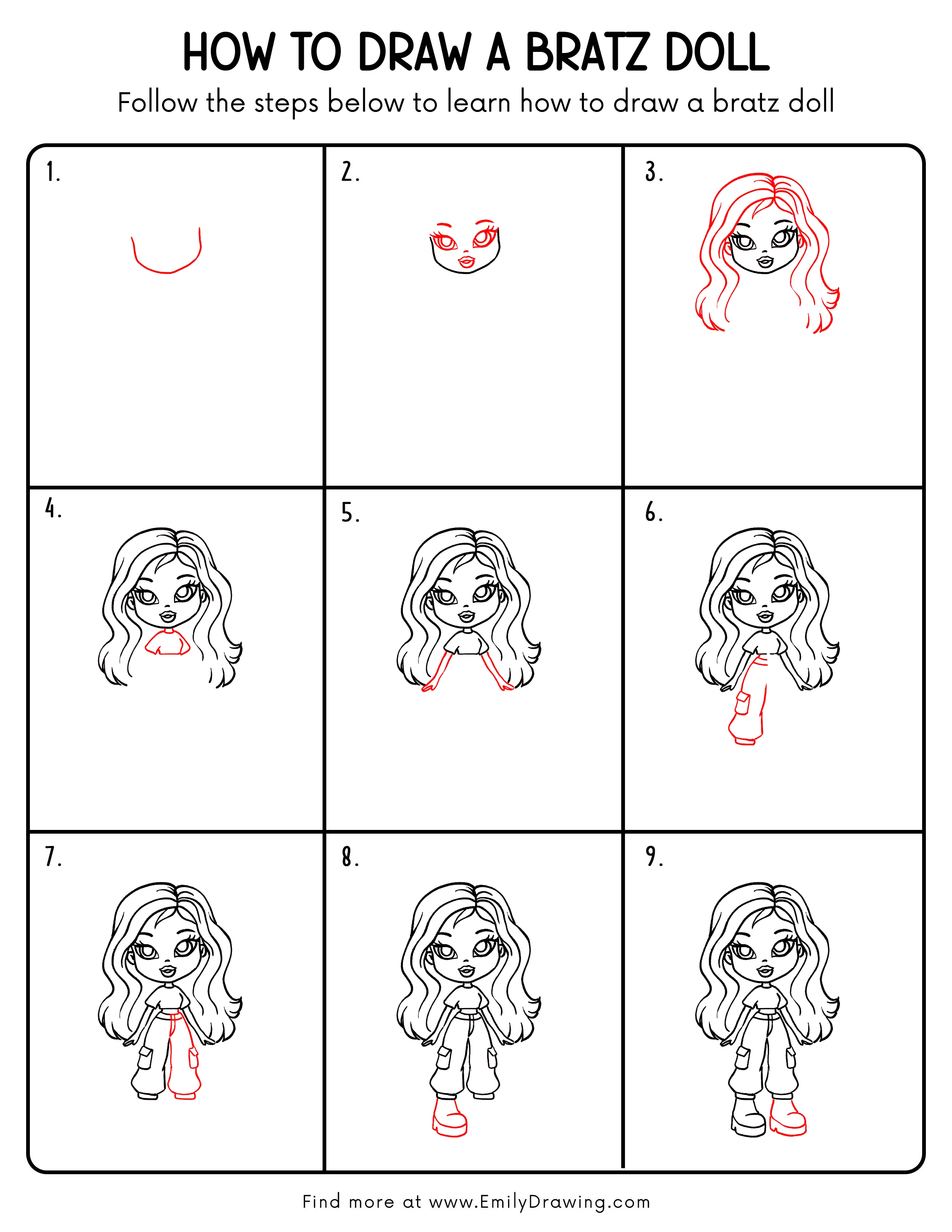 Printable Bratz Doll Drawing Guide